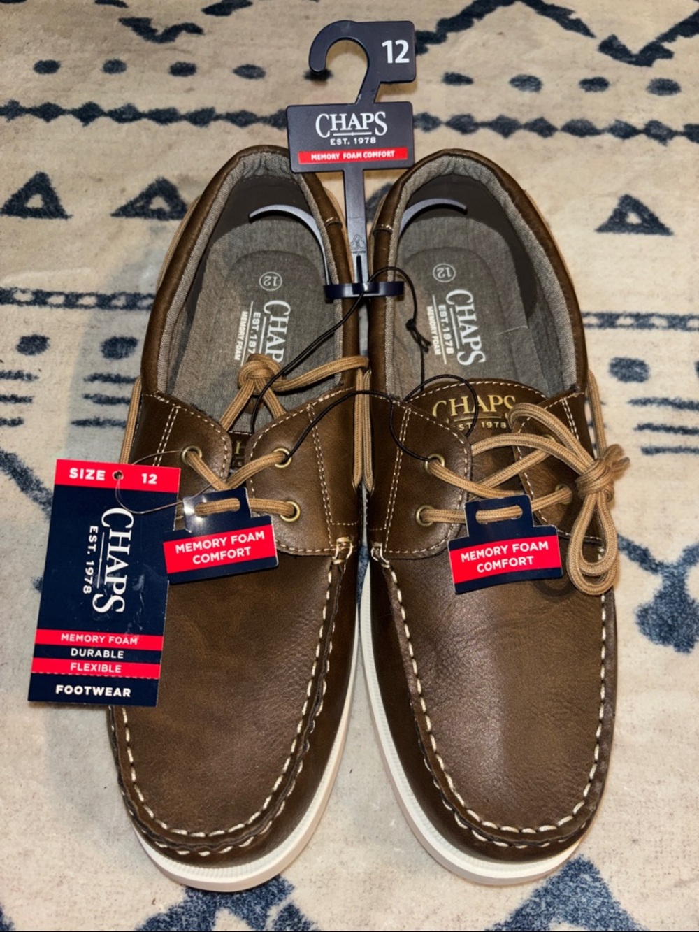Chaps Men's Brown Leather-Look Boat Shoes! Size 12!  New with tags!